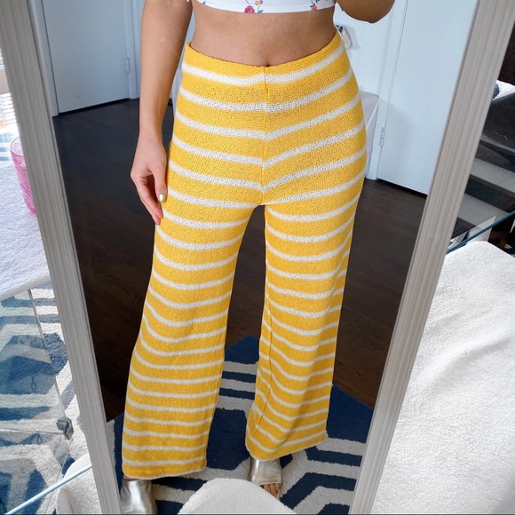 ☀️ ZARA TALL BOHO YELLOW WHITE STRIPE SHEER HIGH WAIST WIDE LEG PANTS! - Picture 3 of 16